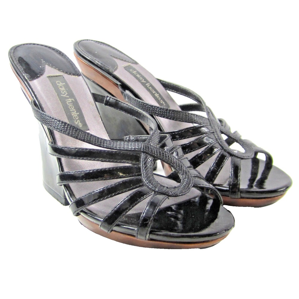 DAISY FUENTES Women's Black Bronze Mules Open Toe Strappy Sandals Heels Size 6